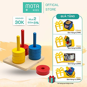 Đồ chơi chốt đứng màu với 3 màu với đĩa tròn cho bé từ 15-18 tháng Montessori Mota - Phát triển sự phối hợp tay và mắt