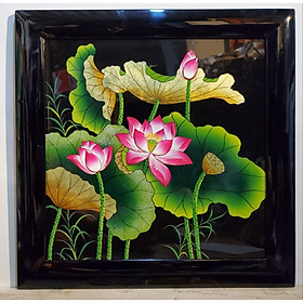 TRANH SƠN MÀI ĐẮP NỔI THẾP VÀNG BẠC HOA SEN