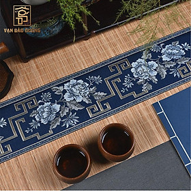 Mua Chiếu trúc trải bàn trà phối lót vải thổ cẩm sang trọng Vạn Bảo Đường - VBD050