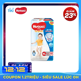 Tã Quần Huggies Dry Gói Cực Đại XL62 (62 Miếng) - Bao Bì Mới