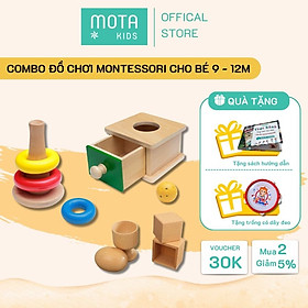 Trọn bộ 4 món đồ chơi cho bé 9-12 tháng Montessori Mota - Nâng cao trí nhớ - Phối hợp tay & mắt - Hàng chính hãng