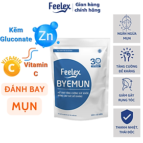 Viên uống Feelex Byemun Giảm Mụn viêm, Ẩn, Thâm, Đầu Đen Cho Da Dầu Mụn Bổ sung Kẽm ZinC,vitamin C gói 30 viên