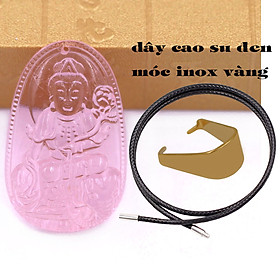Mặt Phật Phổ hiền pha lê hồng 3.6 cm kèm móc và vòng cổ dây cao su đen, Mặt Phật bản mện