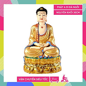 Mua Tượng phật A Di Đà nguyên khối ngồi tòa sen vẽ màu áo vàng - Cao 30cm