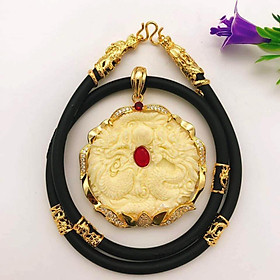Dây Chuyền Mặt Rồng Tròn Ngọc Đỏ Mạ Vàng + TẶNG LÁ BỒ ĐỀ MAY MẮN TÀI LỘC ĐỂ VÍ ĐIỆN THOẠI