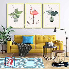 Mua Bộ 3 tranh canvas treo tường Decor hoa lá  hồng hạc  phong cách hiện đại – DC084