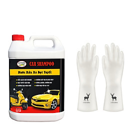 Nước rửa xe bọt tuyết chuyên dụng Car Shampoo 5L - Tặng 1 đôi găng tay siêu dai hình Hươu