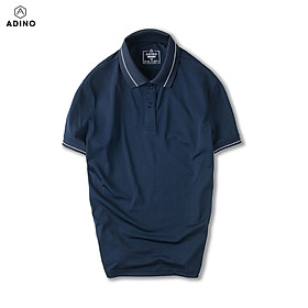 Áo thun có cổ nam màu xanh đen phối viền ADINO vải polyester cotton mềm mịn dáng slimfit công sở trẻ trung AP95