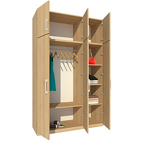 Tủ quần áo gỗ MDF Tundo 3 cánh 2 ngăn kéo màu vàng sồi 140 x 55 x 260cm