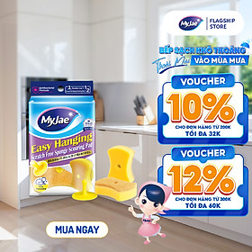 Miếng Bọt Biển Rửa Chén MyJae 2 Mặt, Mút Xốp Rửa Bát Đa Năng Kèm Miếng Nhựa Hít Kê 11.3cm x 7.8cm x 3cm (2 Miếng/Gói)