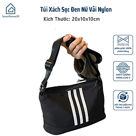 Túi Xách Sọc Đen Nữ Vải Nylon – Túi Đeo Vai Dây Kéo 3 Lớp, Phong Cách Hàn Quốc - HÀNG CHÍNH HÃNG MINIIN