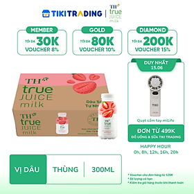 Thùng 24 chai nước uống sữa trái cây TH true JUICE milk dâu tự nhiên 300 ml (300 ml x 24)