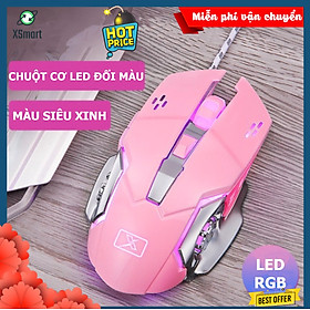 Bộ bàn phím CƠ và chuột XSmart full HỒNG siêu xinh cao cấp có đèn LED