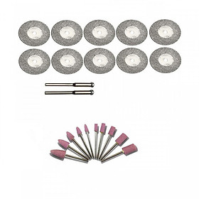 Mua Combo 10 lưỡi cắt phủ kim cương và 10 mũi đá mài mini dùng cho máy khoan mài khắc mini đa năng