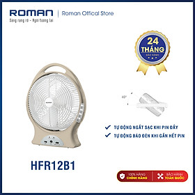 Mua Quạt sạc tích điện chính hãng Roman tích hợp đèn LED - Sử dụng hai chế độ sạc tiện dụng - Quạt có thể  quay góc 40 độ HFR12B1