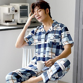 Đồ bộ Pijama cộc tay họa tiết sọc Caro style Hàn Quốc-Đồ bộ nam vải COTTON 100% dày dặn & thông thoáng (613)
