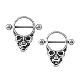 2pcs Halloween Stainless Steel Skull Head Nipple Bar Ring Shield Barbell