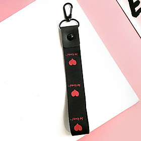 Móc khóa dây Strap dây vải hình trái tim - đen