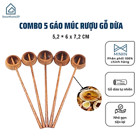 Combo 5 Gáo Múc Rượu Gỗ Dừa Nhỏ Gọn Tiện Dụng, Gáo múc Nước Mắm, Nước Tương Dày Đẹp, Có Thể Làm Phụ Kiện Trang Trí MINIIN 