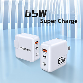 Củ sạc PISEN Pro GaN PD 65W - Super Mini ( 1 x USB2.4 , 1 x PD , 65W ) màu trắng - Siêu phẩm _ Hàng chính hãng