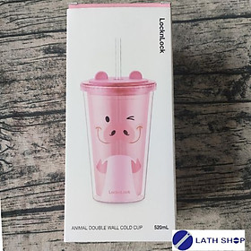 Mua Ly Nhựa 2 Lớp Hình Con Vật Ngộ Nghĩnh Kèm Ống Hút Và 2 Nắp LocknLock HAP511-520ml - Nhiều Màu - Hàng Chính Hãng