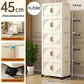 (Ngang 45-75cm) Tủ Nhựa Gấp Gọn Size Lớn, Tủ Đựng Quần Áo Đa Năng Lắp Ghép, Để Đồ Tiện Dụng, Nhựa PP, Có Bánh Xe