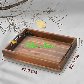 Mua KHAY GỖ. LÀM BẰNG GỖ TRÀM   HÌNH CHỮ NHẬT 42 X 32X 6 CM CÓ 2 TAY CẦM BẰNG SẮT  : DÙNG ĐỰNG THỰC PHẨM   GIA VỊ  KHAY TRÀ.