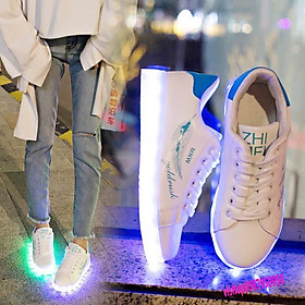 Mua Giày PHÁT SÁNG ĐÈN LED MÀU TRẮNG HỌA TIẾT LÔNG VŨ XANH GOODLUCK STYLE HÀN QUỐC phát sáng 7 màu (Nam-Nữ