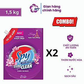 Combo 2 túi nước giặt xả SPY Ultra Clean 1,5kg 2 trong 1 hương nước hoa Pháp lưu hương dài lâu