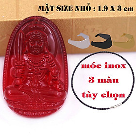 Mặt Phật Bất động minh vương pha lê đỏ 1.9cm x 3cm (size nhỏ) kèm vòng cổ dây da đen + móc inox vàng, Phật bản mệnh, mặt dây chuyền
