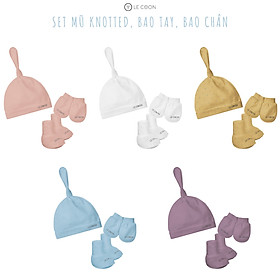 LE COON | Set Mũ Knotted, Bao Tay, Bao Chân | Vải COOL mỏng mát | Newborn