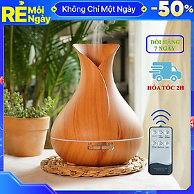 Máy Xông Tinh Dầu Vân Gỗ 550ML Chuyên Dụng Cho Phòng Lớn Có Remote Điều Khiển Từ Xa Kèm Đèn LED Thay Đổi Màu Cực Đẹp - Vân Gỗ Vàng