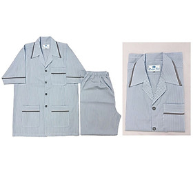 Bộ Pyjama HUONGTAM Kate tay ngắn nam cao cấp(PNK02N18). Chất liệu Kate loại tốt: mềm mại, thoáng mát, không phai màu