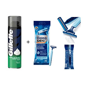 Bọt cạo râu Gillette Lemon 300ml + Dao cạo râu Balea Men 10 cây