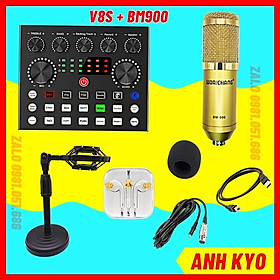 Mua Bộ Mic Thu Âm BM900 Sound Card V8S Có Bluetooth  Pin  Combo livestream v8s có auto-tune