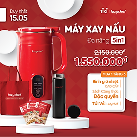 Máy Xay Nấu Đa Năng 5 In 1 Lazychef - Máy Làm Sữa Hạt, Máy Đa Năng Làm Sữa Đậu Nành,Nấu Cháo Chậm 800ml - Hàng Chính Hãng