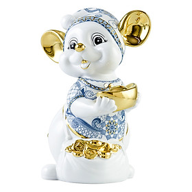 Chuột Quý Họa Tiết Sen Cobalt Trang Trí Vàng 24K Gốm Sứ Minh Long 00572408v (24cm) - Phiên Bản Đặc Biệt