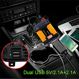 300W/500W DC 12V /220V Inverter with 2 USB Charging Ports, Power Converter with 2 AC Outlets Battery Clip Charger, Car Adapter