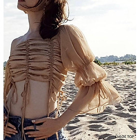áo croptop nhún thân rút dây tay loe Chloe top - áo croptop thiết kế napubee (kèm ảnh thật)