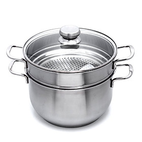 Bộ Nồi Luộc Gà Kèm Xửng Hấp Inox Size 28cm Dùng Mọi Bếp - Hàng Chính Hãng