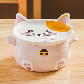 Tô Ăn Mỳ Dung Tích Lớn Có Nắp Đậy Hình Tai Mèo Dễ Thương Anime - Bát Tô Sứ 1080ml Cute