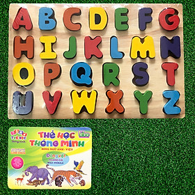 Đồ Chơi Gỗ Bảng Ghép Chữ Cái Tiếng Anh Nổi Tặng Kèm Bộ Thẻ Flashcards Song Ngữ Anh Việt