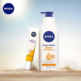 Bộ đôi Tinh Chất Chống Nắng NIVEA Dưỡng Trắng & Phục Hồi SPF50+ PA+++ (30ml) - 86016 & Sữa Dưỡng Thể Dưỡng Trắng NIVEA Ban Ngày Giúp Phục Hồi & Chống Nắng SPF30 (350ml) - 88311
