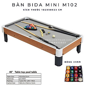 Bàn bi-a bida mini 102cm nhập khẩu giá rẻ + bi sứ 38mm (M103) + vải nỉ mầu ghi + gậy gỗ 90cm  (Không VAT)