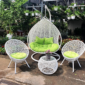 Mua Bộ bàn ghế sân vườn + xích đu NAVICOM - Bộ bàn ghế sân vườn + xích đu đôi ( nệm nhung xanh cốm)