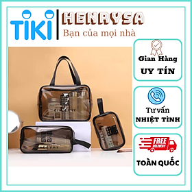 Túi Trong Suốt Đựng Mỹ Phẩm, Đồ Trang Điểm Đi Du Lịch Chống Thấm Nước - Henrysa - Set 3 túi