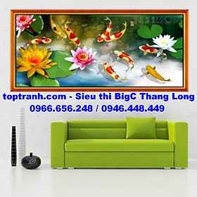 Mua Tranh thêu chữ thập cửu ngư đồ  cá chép hoa sen A945 chưa thêu