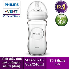 Bình sữa thủy tinh  mô phỏng tự nhiên hiệu Philips Avent (240ml - đơn) cho trẻ từ 1 tháng tuổi 673.13