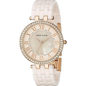 Anne Klein Women's AK/2130RGLP Swarovski Crystal-Accented Rose Gold-Tone and Light Pink Ceramic Bracelet Watch