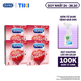 Bộ 4 Bao Cao Su Durex Sensual Strawberry - Hộp 3 Bao